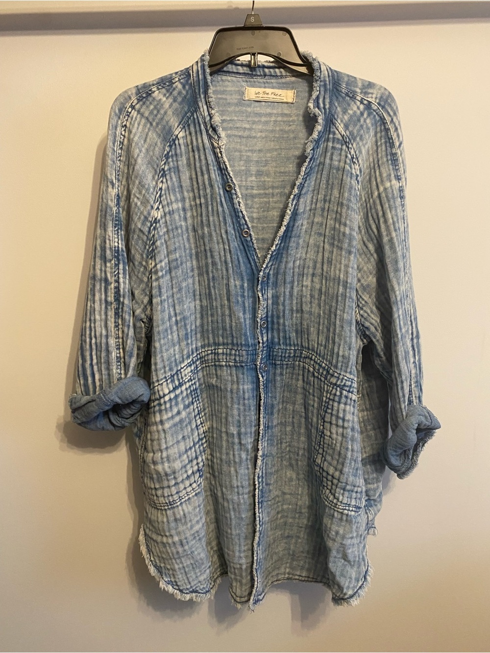 We The Free Washed Light Blue Button-Front Shirt Jacket